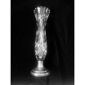 Hawkes Crystal Cut Trumpet Vase 10 inch Sterling Silver Weighted Foot 23 PWTS